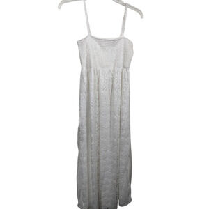 3415)Siren Lily Sleeveless White Smocked Floral Baby Doll Maternity Dress Large